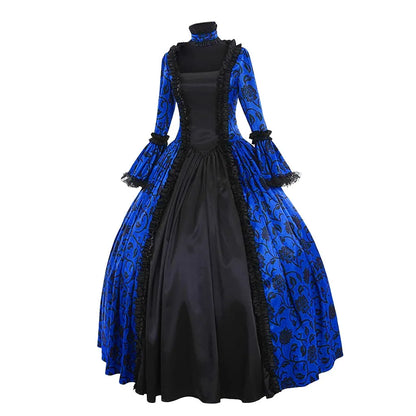 New Women's Retro Long Sleeve Dress Medieval Victorian Court Lace Stitching Dress Gothic Dress Cosplay Party Costume S-5XL