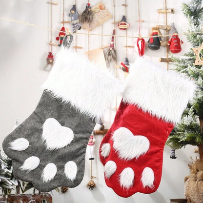 1PC Christmas Stockings, Contemporary Dog Paw Design, Polyester Hanging Socks for Xmas Decorations, Festive Candy Bags