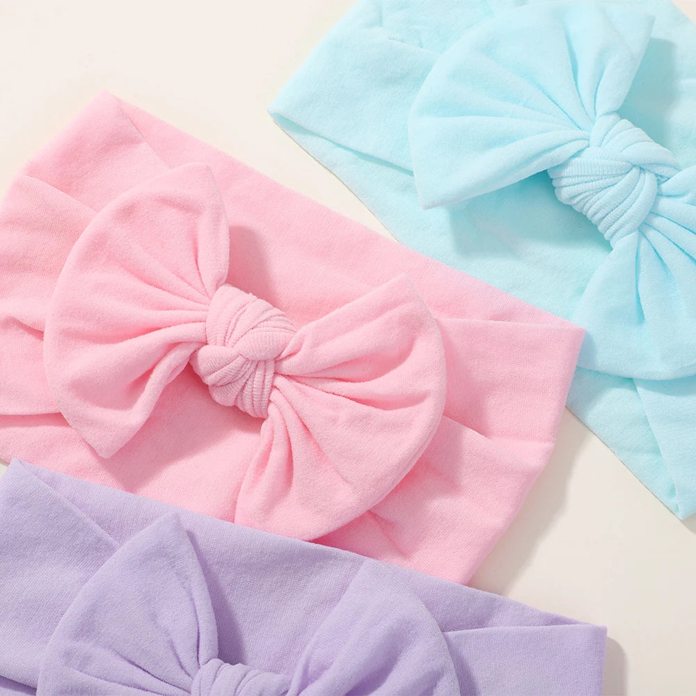 12Pcs Spring Solid Color Baby Headbands Soft Nylon Bowknot Casual Hair Accessories 3.5inch Bowties Protect Headdress for Kids