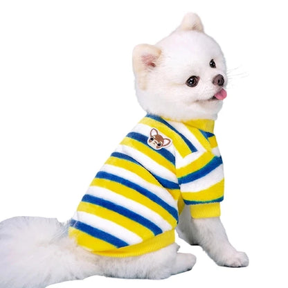 Rainbow Striped Flannel Dog Hoodie – Warm Winter Sweatshirt for Small Breeds (Chihuahua, Shih Tzu)