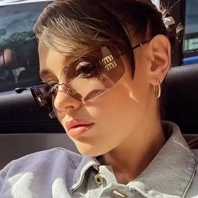 2025 Frameless Metal Sunglasses Women Luxury Travel Hiking UV400 Retro Sunshade