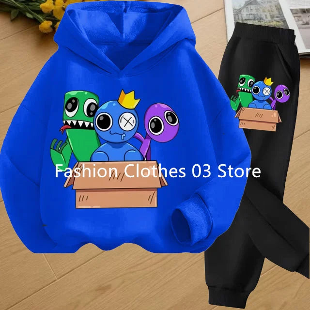 2025 Chic and Cozy Rainbow Friends Long Sleeve Sweatsuits Offer Soft Smooth Fabric Kids Spring Autumn Long Sleeve Hoodie Set
