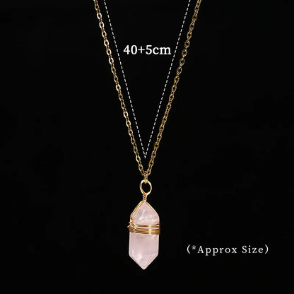 Change Better Natural Pink Quartz Amethyst Hexagon Column Pendant Necklace Women Men Handmade Stainless Steel Chain Choker Gift