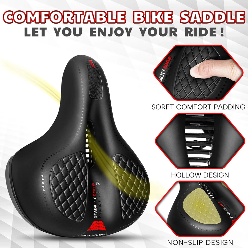 BUCKLOS Bike Saddle with Light Widen Big Pad Bicycle Seat Cushion Comfortable Ergonimic MTB Road Bike Chair Hollow Design Seat