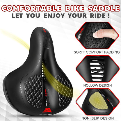 BUCKLOS Bike Saddle with Light Widen Big Pad Bicycle Seat Cushion Comfortable Ergonimic MTB Road Bike Chair Hollow Design Seat
