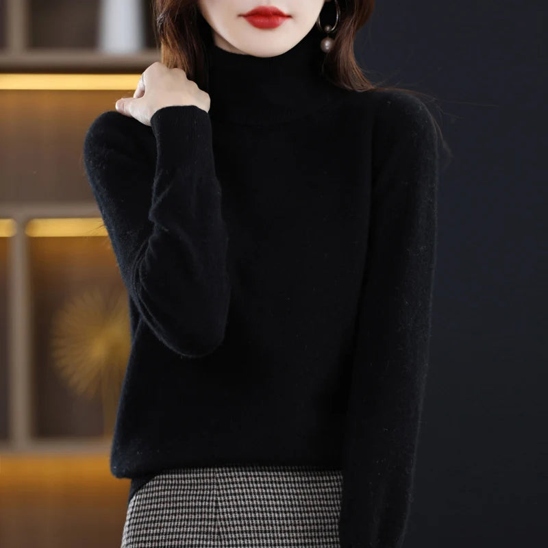 100% Merino Wool Cashmere Sweater Women Knitted Sweater Turtleneck Long Sleeve Pullovers Autumn Winter Clothing Warm Jumper Tops