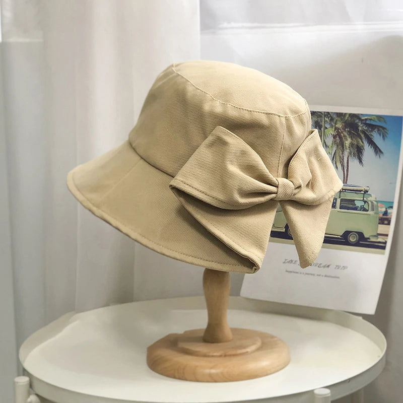 Ladies' Cap Bow Fashionable Cute Sweet Kawaii Bucket Hats Summer Vacation Travel Big Brim Sunshade Sun Protection Hats For Woman