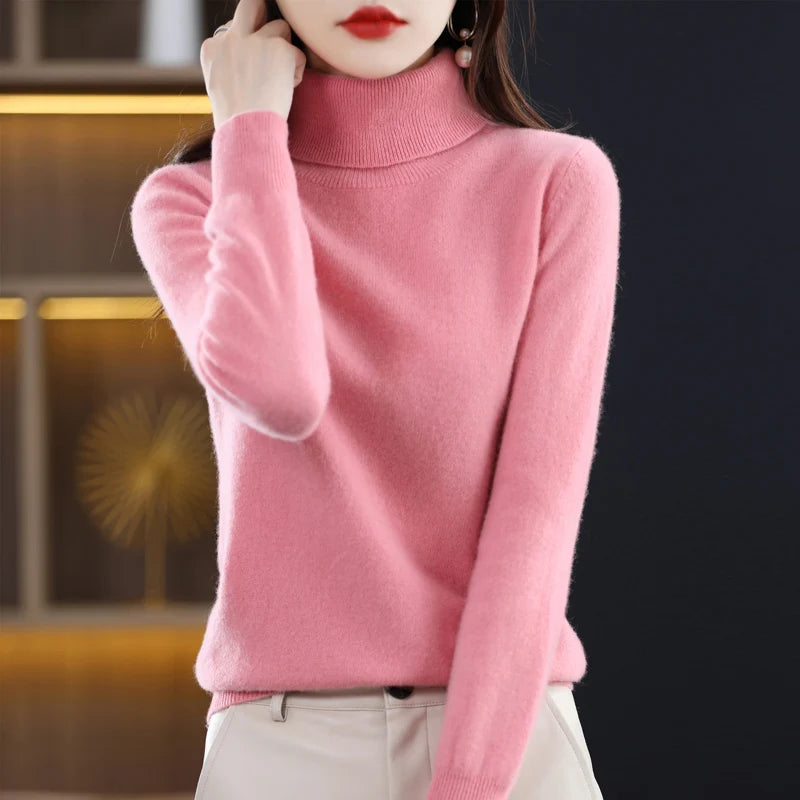 100% Merino Wool Cashmere Sweater Women Knitted Sweater Turtleneck Long Sleeve Pullovers Autumn Winter Clothing Warm Jumper Tops