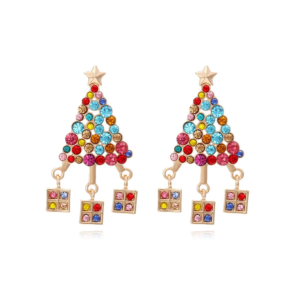 Christmas Jewelry Rhinestones Elk Earrings Christmas tree Drop Earrings for Woman Xmas Accessories Ear Studs Gifts