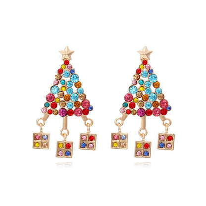 Christmas Jewelry Rhinestones Elk Earrings Christmas tree Drop Earrings for Woman Xmas Accessories Ear Studs Gifts