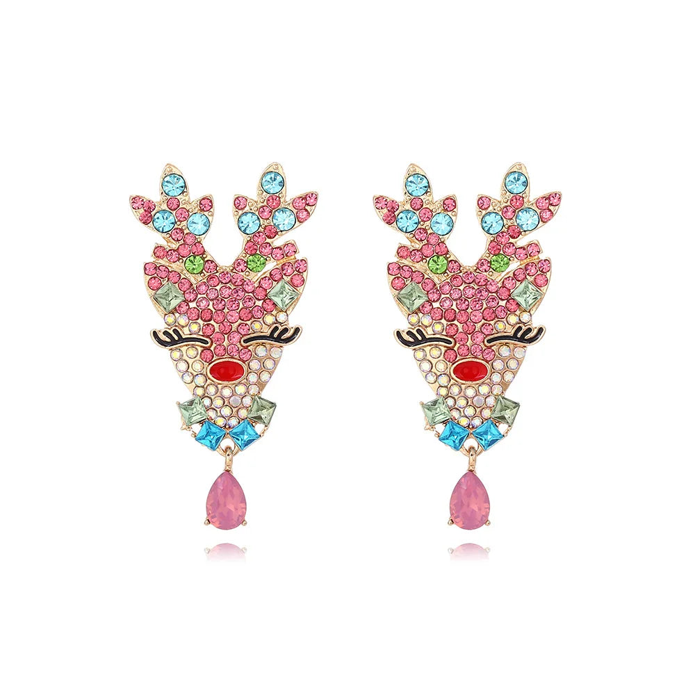 Christmas Jewelry Rhinestones Elk Earrings Christmas tree Drop Earrings for Woman Xmas Accessories Ear Studs Gifts
