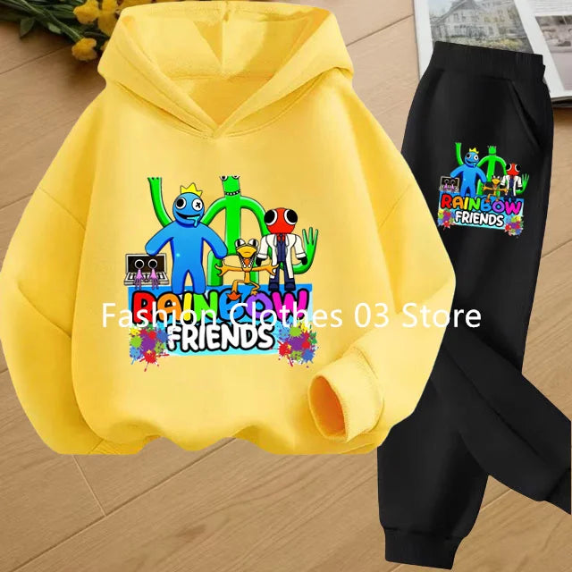 2025 Chic and Cozy Rainbow Friends Long Sleeve Sweatsuits Offer Soft Smooth Fabric Kids Spring Autumn Long Sleeve Hoodie Set