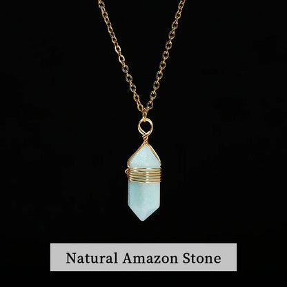Change Better Natural Pink Quartz Amethyst Hexagon Column Pendant Necklace Women Men Handmade Stainless Steel Chain Choker Gift
