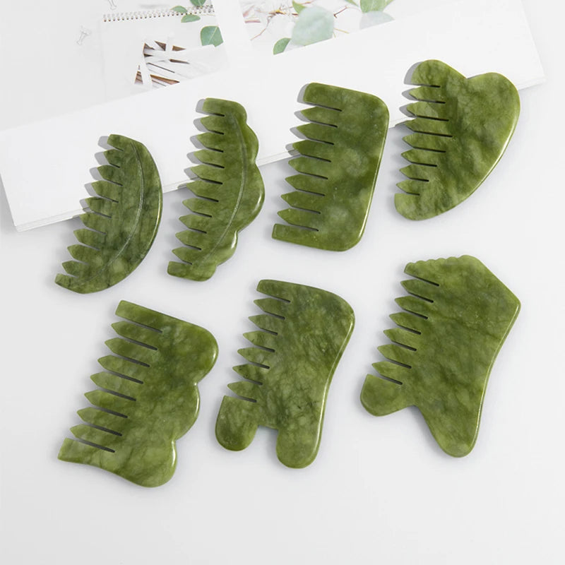 Natural Jade Gua Sha Comb & Board – Spa, Facial, Body Massage & Skin Beauty Tool