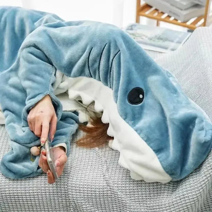 Wearable Shark Blanket Hoodie for Women | Soft Flannel Warm Shark Pajama Robe