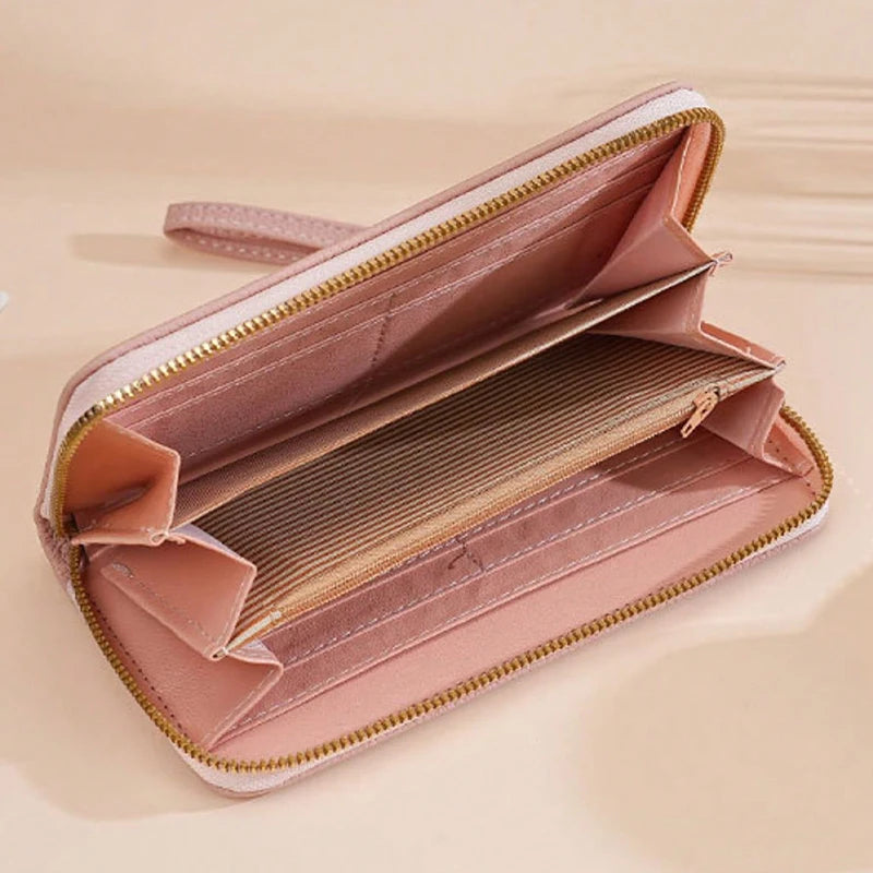 Stitch Long Zip Wallet for Women – Cute Cartoon Multi-Card Soft Texture Wrist Strap