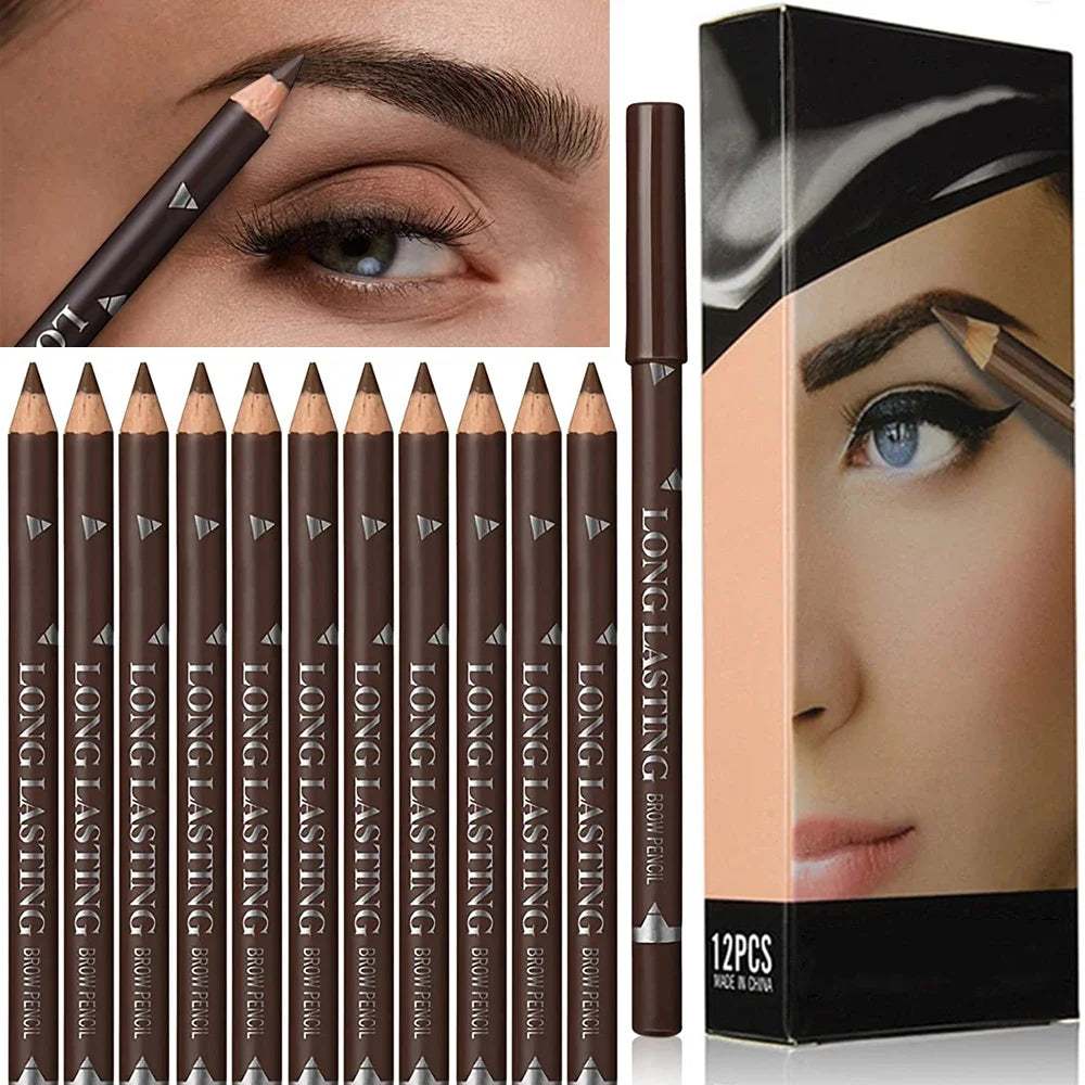 6/12-Piece Waterproof Eyebrow Pencil Set – Natural Black & Brown Shades for Beginners & Professionals
