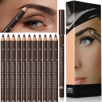6/12-Piece Waterproof Eyebrow Pencil Set – Natural Black & Brown Shades for Beginners & Professionals