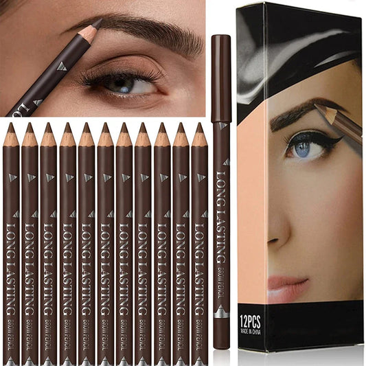 6/12-Piece Waterproof Eyebrow Pencil Set – Natural Black & Brown Shades for Beginners & Professionals