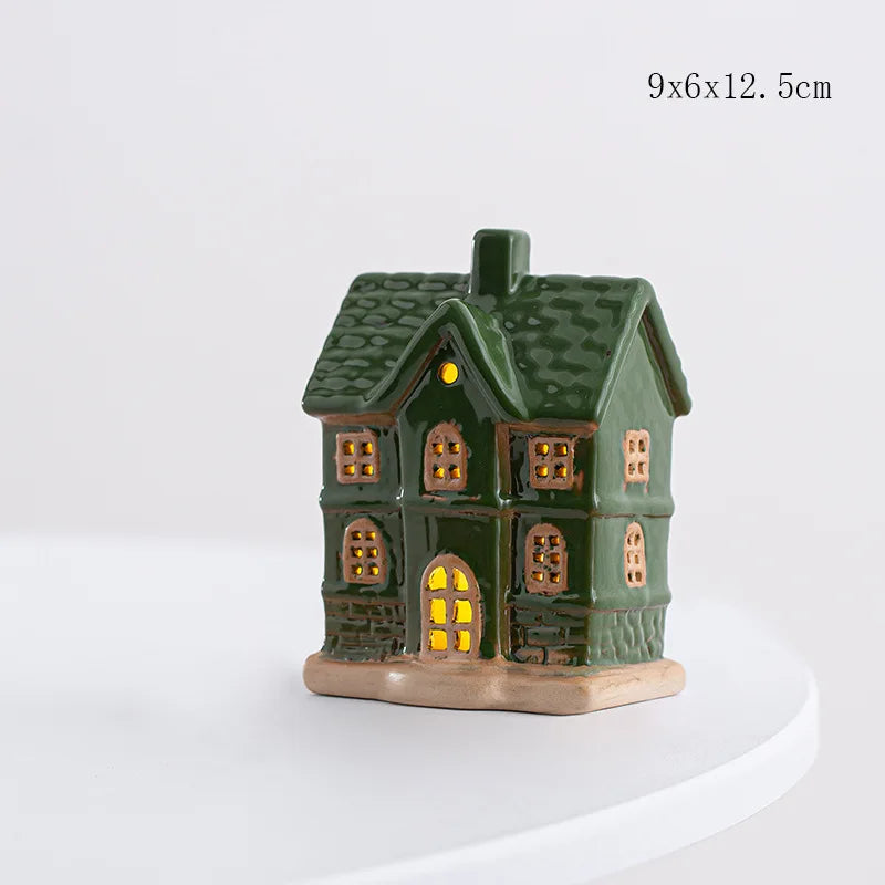 Christmas Decoration Porcelains Miniature Village House LED Light Ceramics Castle Model Home Desktop Ornament Christmas Gift