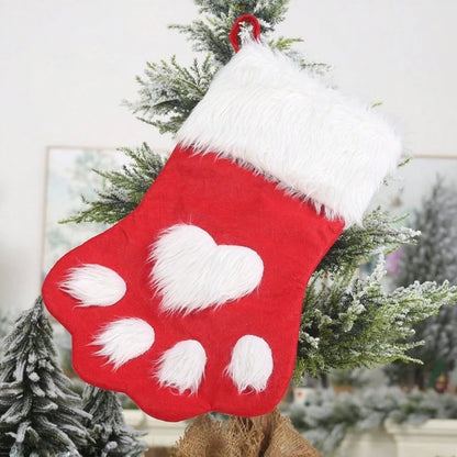 1PC Christmas Stockings, Contemporary Dog Paw Design, Polyester Hanging Socks for Xmas Decorations, Festive Candy Bags