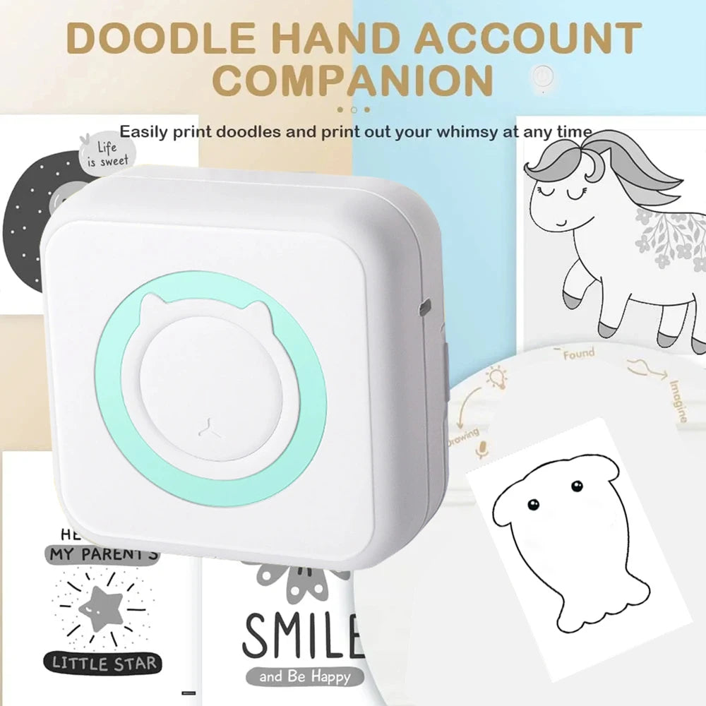 Mini Printer Thermal Adhesive Labels Printer Sticker Bluetooth Mini Pocket Label Notes Printer for Home and Office Android IOS