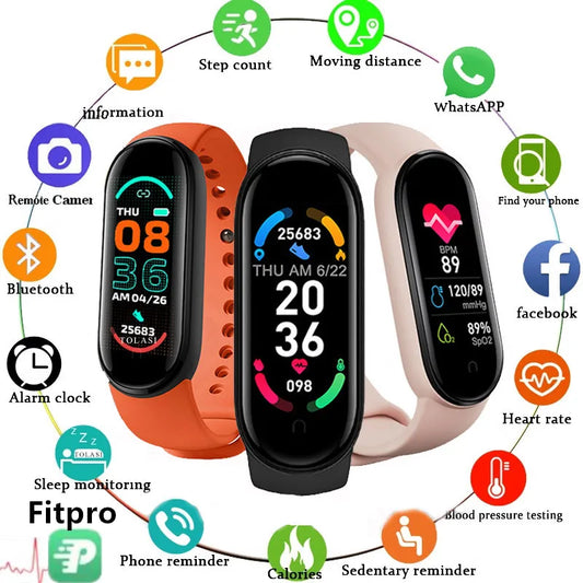 M6 Smart Watch for Men & Women Fitness Tracker Heart Rate Blood Pressure Monitor