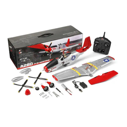 XK A280 P-51 3D/6G System 2.4GHz 4CH 560mm Wingspan EPP RC Airplane Fighter RTF With LED Lights Vehicles Toy Gift for Beginner