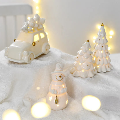 Christmas ceramic glowing Christmas tree snowman decorative ornaments Christmas home decoration Thanksgiving Christmas gift