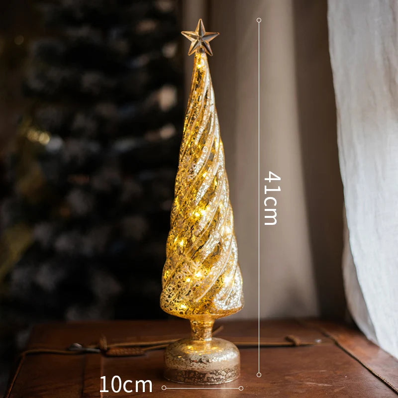 Christmas Tree Glass Night Light for Home Xmas Romantic Holiday Atmosphere Arbol De Navidad Ornaments LED Luminous Decoration