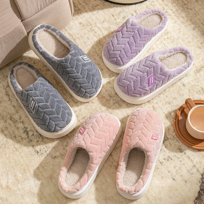 Cotton slippers for women in autumn and winter, new indoor home soft bottom, anti slip and warm plush cotton slippers for women