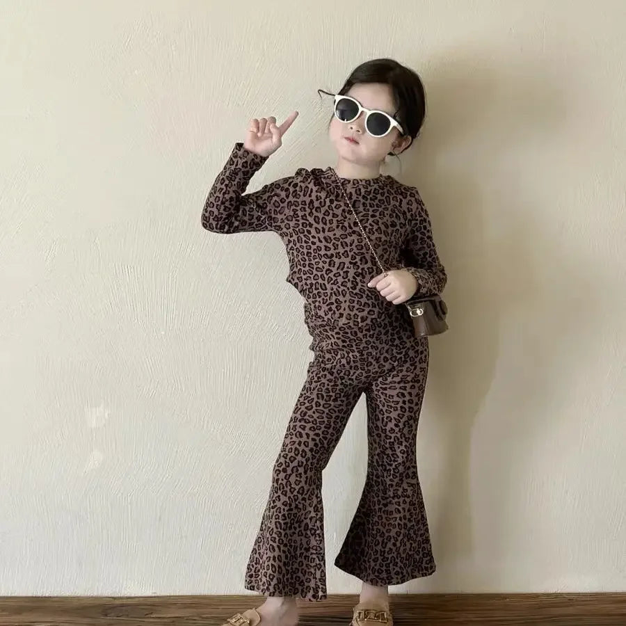 Children's Sets Girls' Leopard Print Two-Piece Set - Long Sleeve Top & Matching Pants Girl Clothes Kids Clothes