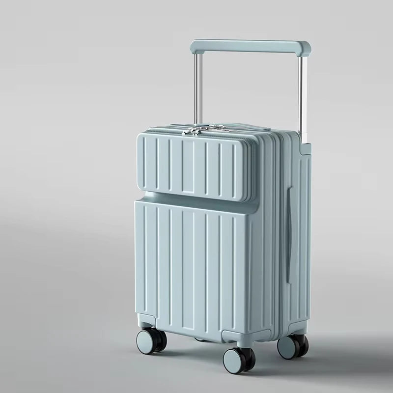 KLQDZMS Cabin Suitcase Front Laptop Boarding Case USB Charging Trolley Case 20"22"24"26 Inch Multifunctional Women's Luggage