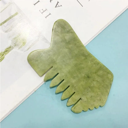 Natural Green Xiuyu Gua Sha Board Jade Stone Massager SPA Acupuncture Beauty Tool