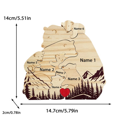 Personalized Art Wooden Bear Family Puzzle, Baby's Birth Gift, Thanksgiving Christmas Holiday Heart Warmer Gift, Gift for Mom