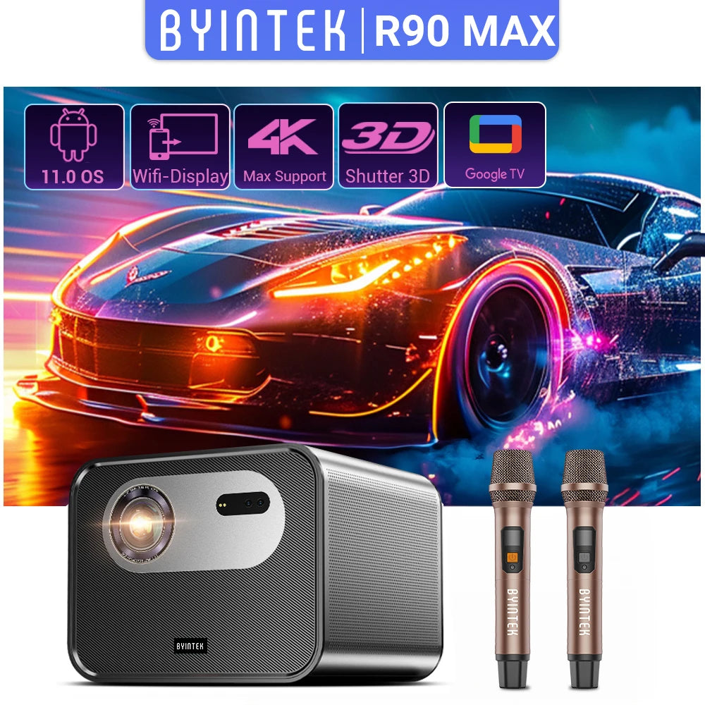 BYINTEK R90 Max Full HD 1080P Projector 4K DLP 2200 ANSI Lumens Android TV 11.0  3D 4K Supported Smart  Home Theater  Projector