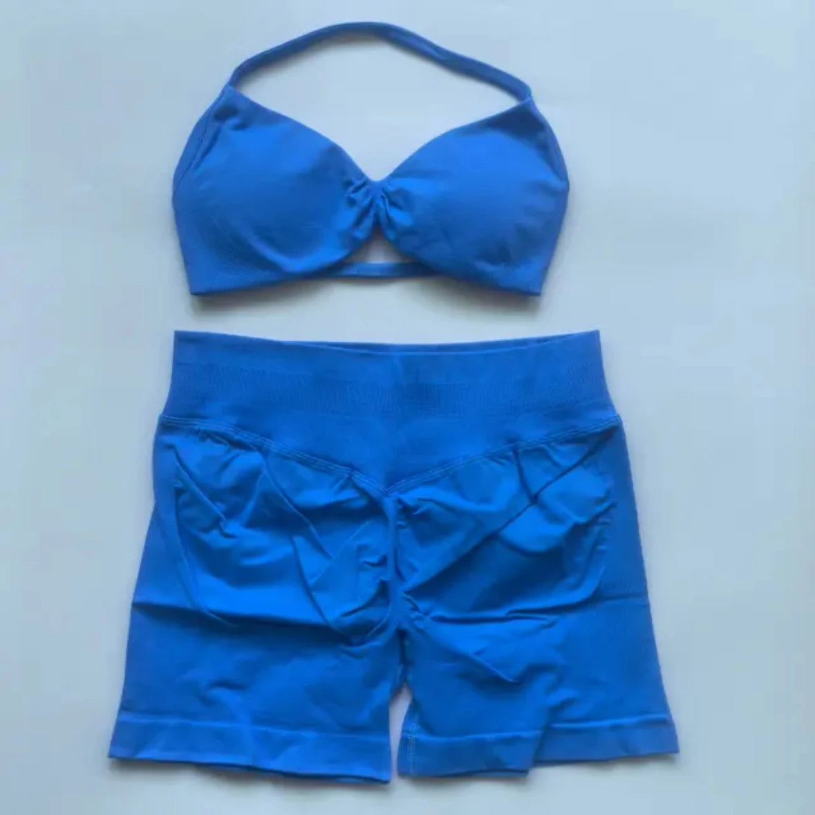 DFYIVE Yoga Gym Set 2 Piece Women Strappy Yoga Bra Top Workout Scrunch Shorts Sports Suit Fitness Clothes Seamless Yoga Set