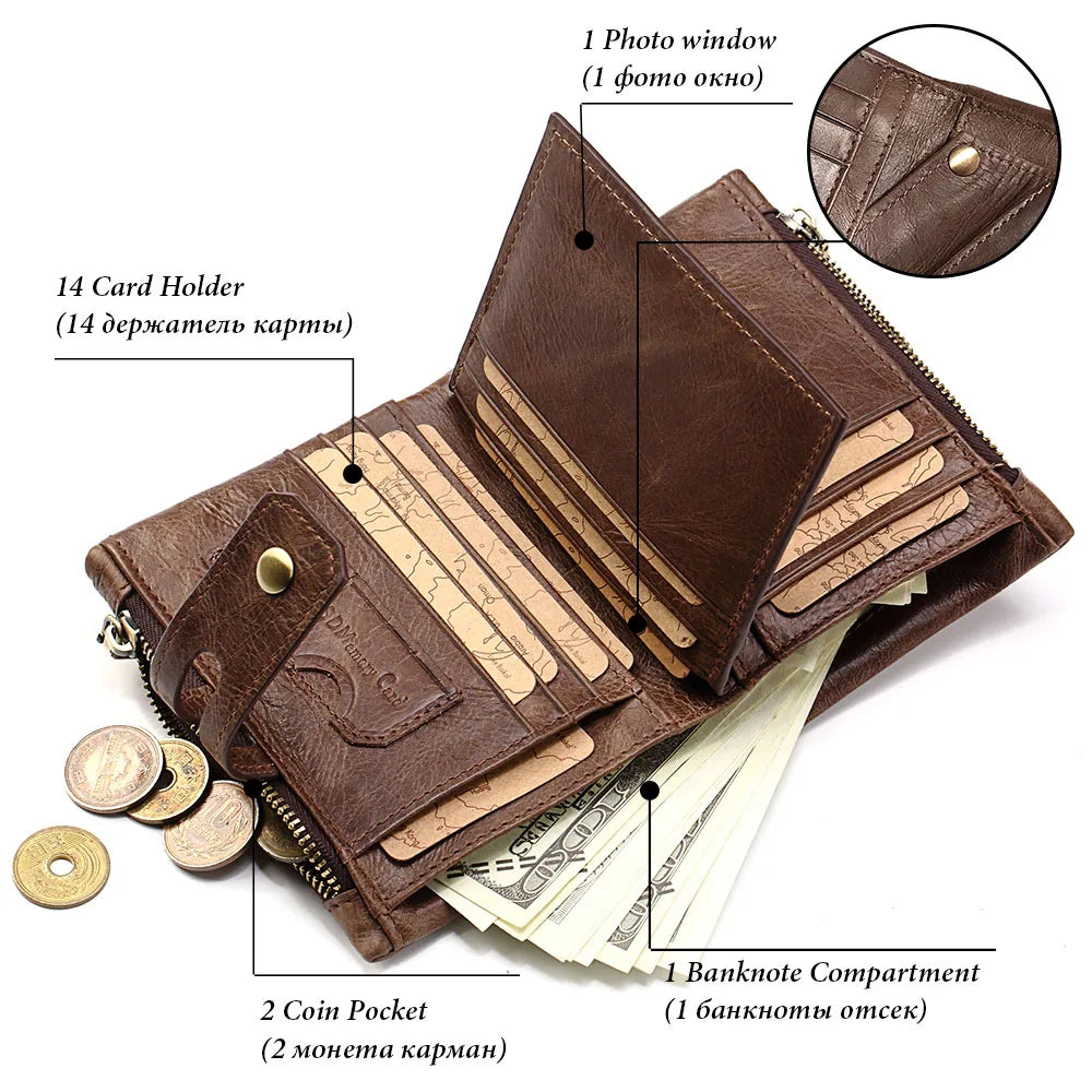 HUMERPAUL Retro RFID Leather Wallet – Men & Women Card Holder Coin Purse Bifold