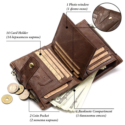 HUMERPAUL Retro RFID Leather Wallet – Men & Women Card Holder Coin Purse Bifold