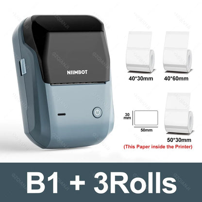 NIIMBOT B1 Portable Thermal Printer With Tapes 2 Inch Adhesive Label Machine Mini Bluetooth Sticker Maker Waterproof Labels Roll