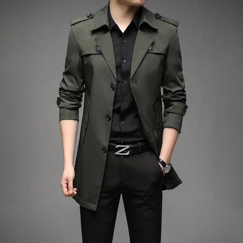 New Spring Men Trench Fashion England Style Long Trench Coats Mens Casual Outerwear Jackets Windbreaker Brand Mens Clothing 2025
