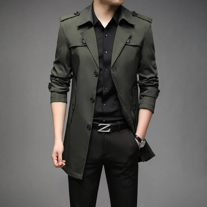 New Spring Men Trench Fashion England Style Long Trench Coats Mens Casual Outerwear Jackets Windbreaker Brand Mens Clothing 2025