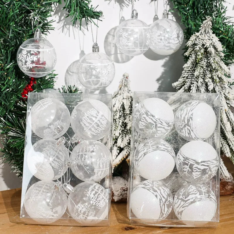 Transparent White Snow Ball Christmas Balls Pendant Xmas Tree Decoration Clear Baubles Hanging Ornament New Year Party Supply