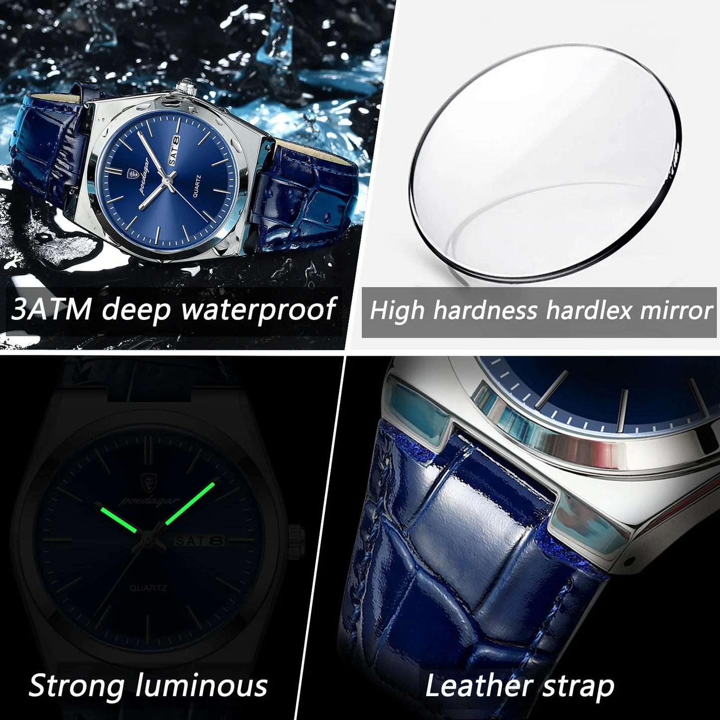 POEDAGAR Men's Luxury Quartz Watch Waterproof Luminous Date Week Outdoor
