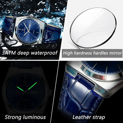 POEDAGAR Men's Luxury Quartz Watch Waterproof Luminous Date Week Outdoor