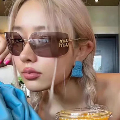 2025 Frameless Metal Sunglasses Women Luxury Travel Hiking UV400 Retro Sunshade