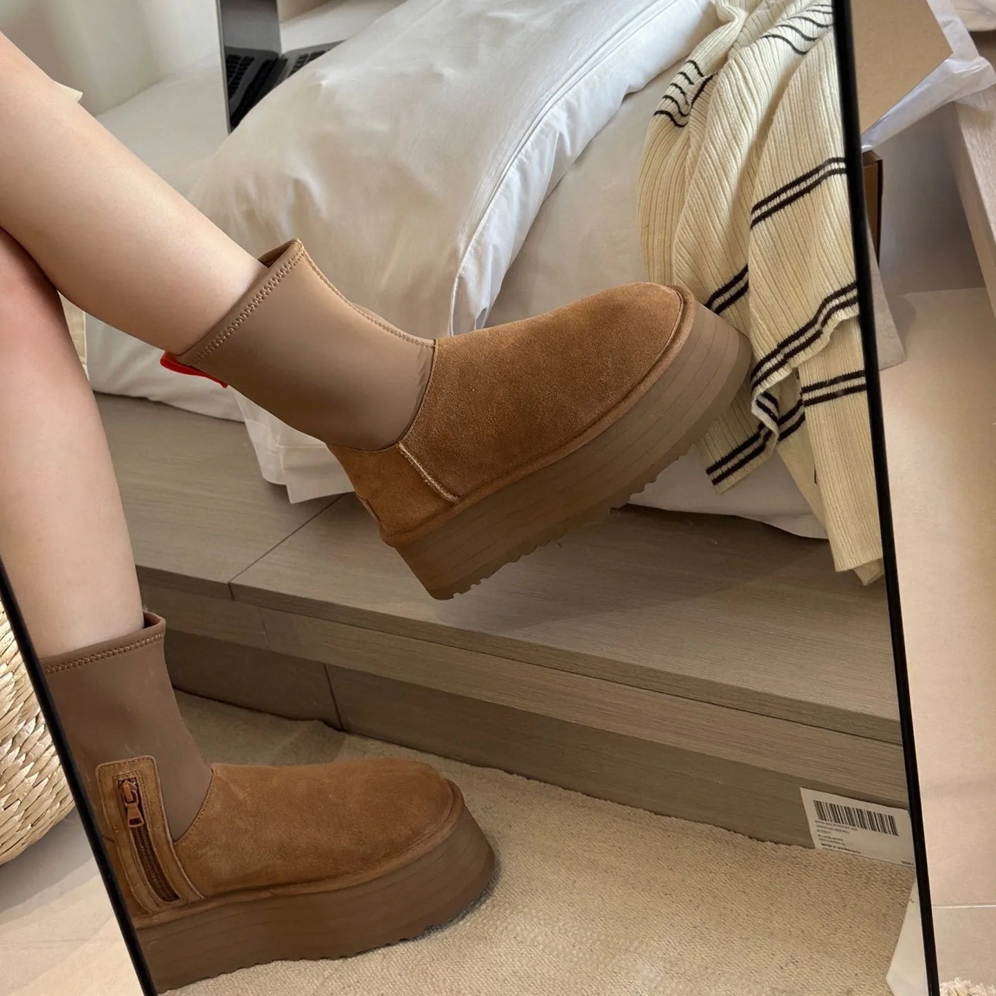 Brown Shoes for Women Black Round Toe Chunky Sock Suede Womens Snow Boots Platform Boot Female Gothic Sale Chic and Elegant Hot