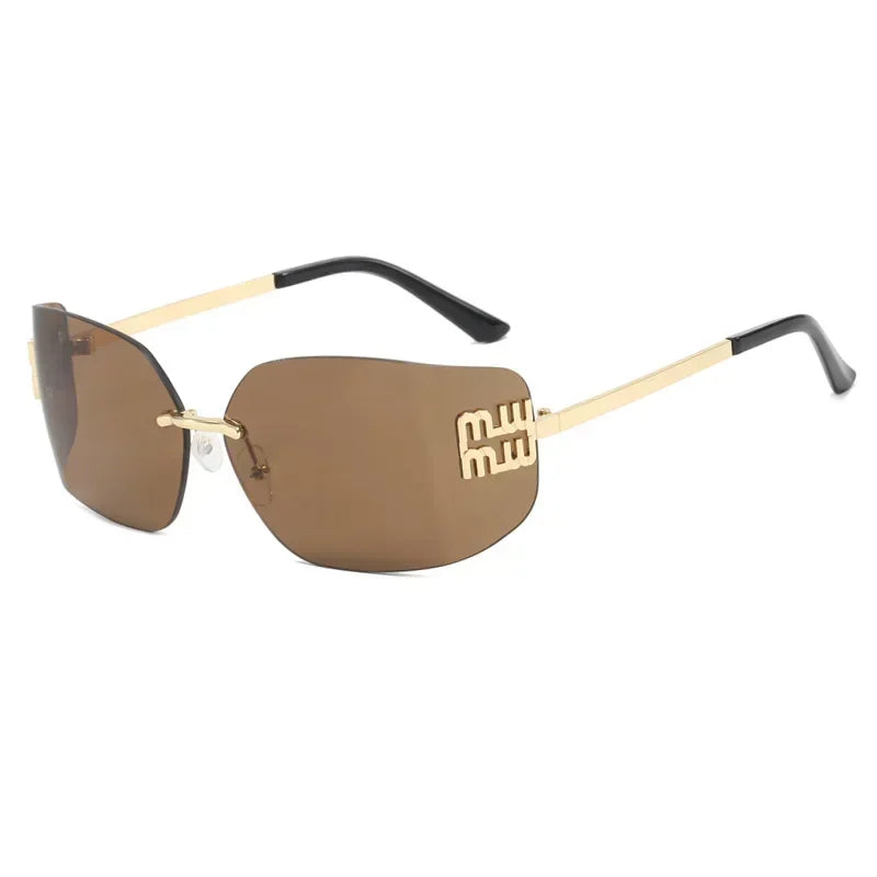 2025 Frameless Metal Sunglasses Women Luxury Travel Hiking UV400 Retro Sunshade