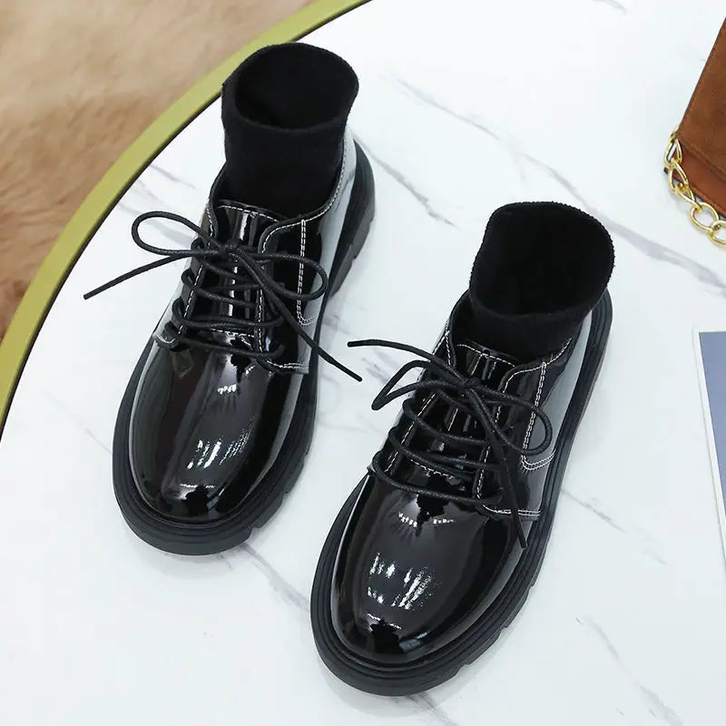 Shoes Woman Flats Clogs Platform Autumn Oxfords British Style Dress Creepers New Retro Fall Winter Leather Preppy Cross Black Ru