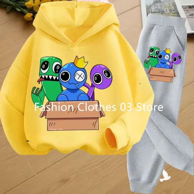2025 Chic and Cozy Rainbow Friends Long Sleeve Sweatsuits Offer Soft Smooth Fabric Kids Spring Autumn Long Sleeve Hoodie Set